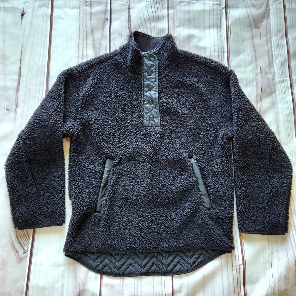 Athleta "Cozy Sherpa Snap Sweatshirt" Oversize Baggy Boxy Black Women's Size S - Picture 3 of 9